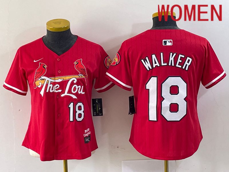Women St.Louis Cardinals #18 Walker Red City Edition 2024 Nike MLB Jersey style 1->youth mlb jersey->Youth Jersey
